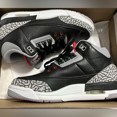 Never Worn, New In Box. No Scuffs Or Creases. J3 Shoes, Retro 3s, Basketball Silhouette, Jordan Retro 3, Jordan 3 Retro, Shoes Jordan, Black Cement, Nike Air Jordan Retro, Jordan Black