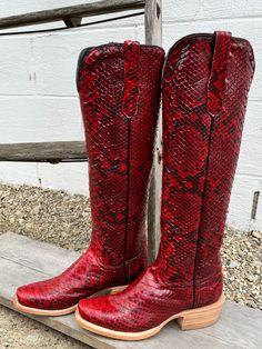 R. Watson Red and Black 17 Python Western Cowgirl Boots RWL7213 - Painted Cowgirl Western Store Red Cowgirl Boots Outfit, Winter Western Outfits Women, Black Cowgirl Outfit, Python Boots, Red Cowgirl Boots, Black Western Boots, Cowgirl Boots Outfit, Black Cowgirl, Black Python