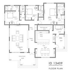 the floor plan for an apartment with three bedroom and two bathroom areas, including one living room