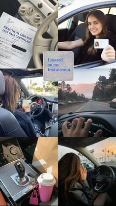 a collage of photos showing people driving and using their cell phones in the car