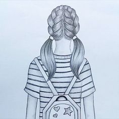 a drawing of a girl with her back to the camera