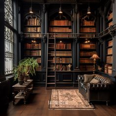 Floor to Ceiling bookshelves in a gorgeous black Victorian Gothic study. Victorian Bookshelves, Library Gothic, Black Library, Gothic Library Aesthetic, Black Bookshelves Aesthetic, Victorian Gothic Bookshelf, Old Library Aesthetic Dark, Victorian Library Gothic Dark, Victorian Study