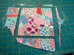 the quilts are laid out on the cutting board