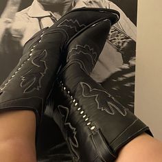 Selling These Absolutely Stunning Boots Hate To Part With These, But They Deserve To Be Loved. Brand New And Never Worn Outside The House. Size 42 & They Fit My 9.5 Feet Perfectly. The Calves Can Run A Little Tight, I Have Muscular Legs And These Don’t Have Much Extra Room. Tall Cowboy Boots, Deserve To Be Loved, Muscular Legs, Black Cowboy Boots, To Be Loved, Extra Room, Shoes Heels Boots, Cowboy Boots, Shoes Women Heels