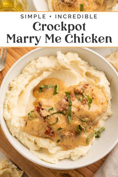 a white plate topped with mashed potatoes and gravy