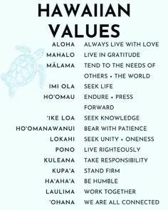 an image of the hawaiian values poster