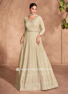 Cream Georgette Zari Embroidered Anarkali With Dupatta... Suit For Marriage, Suit Anarkali, Anarkali Designs, Anarkali With Dupatta, Suit With Dupatta, Embroidered Anarkali, Anarkali Gown, Anarkali Suit, Anarkali Suits