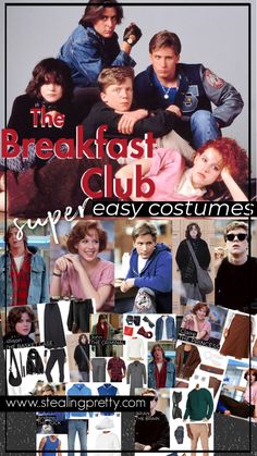 the breakfast club super easy costumes poster with images of people in different outfits and colors