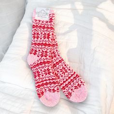 World's Softest - Cozy Crew Socks - Fair Isle Pink - Mellow Monkey Comfortable One Size Socks For Stocking Stuffers, One Size Cozy Soft Knit Socks, Cozy One Size Socks For Stocking Stuffer, Comfortable Socks For Winter Stocking Stuffers, Comfy Warm Pink Socks, Comfortable Warm Socks, One Size, Warm Comfortable Socks One Size, Comfortable Warm Socks One Size, Warm Comfortable One Size Socks