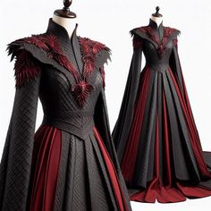 House Of The Dragon Dress, Queen Dress Royal, Fantasy Gowns Warriors, Targaryen Outfit, Targaryen Clothes, Targaryen Fashion, Targaryen Dress, Westeros Fashion, Game Of Thrones Dress