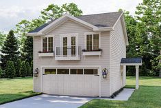 a two story house with an attached garage