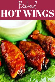 chicken wings on lettuce with dipping sauce