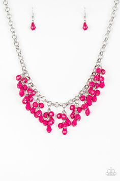 Pink Necklace, Teardrop Beads, Modern Necklaces, Pink Beads, Silver Chain Necklace