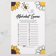 a printable alphabet game with sunflowers and bees