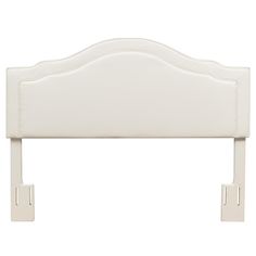 a white headboard with two hooks on each side and an open end for the headboard