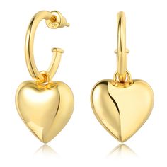 PRICES MAY VARY. Premium Material - The open hoop measures 17mm in diameter, with a 0.59" x 0.59" gold heart drop. Every part of this gold earrings for women is crafted entirely from premium S925 silver, ensuring both durability and elegance Ag=0.3oz. The open hoops come with detachable gold heart drops, allowing you to choose whether to wear the heart or not according to your outfit and mood. High-Tech Coating Workmanship - These gold heart earrings utilize 18K Gold PVD on sterling silver, a te Class Jewelry, Gold Heart Earrings, Gold Heart Earring, Gold Earrings For Women, Heart Dangle Earrings, Earring For Women, Heart Drop Earrings, Puffy Heart, Hypoallergenic Earrings