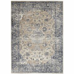 an area rug with blue and beige colors