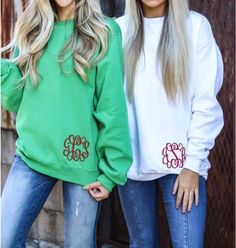 Need a cute, comfy, not too thick sweatshirt?! Then these are it! Oh and those color options! Winter Monogram Long Sleeve Sweatshirt, Casual Monogram Sweatshirt For Fall, Winter Long Sleeve Monogram Sweatshirt, Casual Monogram Crew Neck Sweatshirt, Lululemon Sweatshirt, Monogram Sweater, Fall Monograms, Applique Sweatshirt, Monogram Sweatshirt