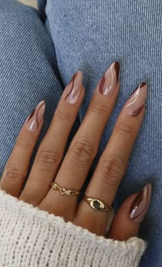 Fall Almond Nails, Simple Fall Nails, Fall Acrylic Nails, Almond Nails Designs, Almond Acrylic Nails, Neutral Nails, Brown Nails