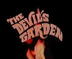 the devil's garden logo is shown in red and white on a black background