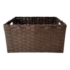 a large brown basket sitting on top of a white background