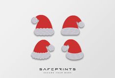 three red santa hats on top of each other with the words safeprints below them