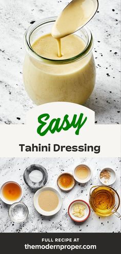 an easy tahini dressing recipe in a jar