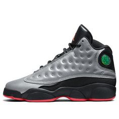 (GS) Air Jordan 13 Retro Premium 'Reflective Silver' 696299-023 (SNKR) Gray Jordan Shoes For Light Sports, Gray Sporty Jordan Shoes For Light Sports, Sporty High-top Jordan Shoes For Outdoor, Sporty Fade-resistant Gray Jordan Shoes, Sporty Breathable Jordan Shoes, Sporty Gray Basketball Shoes For Outdoor, Gray Sporty Outdoor Basketball Shoes, Sporty Gray Outdoor Basketball Shoes, Sporty Jordan Shoes For Light Sports