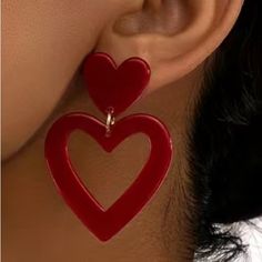 Nwt!! Burgundy Love Heart Shaped Dangle Earrings, Plastic Acrylic Hollow Heart Cute Style Drop Earrings For Women , Party Earrings Jewelry Large Heart Earrings, Heart Earrings Dangle, Red Heart Jewelry Aesthetic, Red Heart Accessories, Trendy Double Heart Earrings For Valentine's Day, Trendy Red Dangle Heart Earrings, Heart Shaped Clothes, Trendy Red Heart Earrings For Valentine's Day, Trendy Red Earrings For Valentine's Day