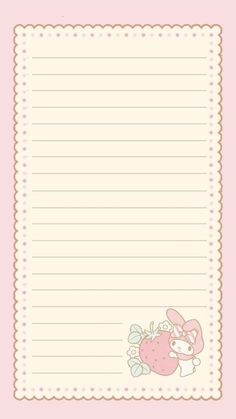 a pink lined paper with an image of a bunny