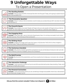 the 9 unforgettable ways to open a presentation in english and spanish, with instructions