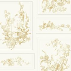 four floral wallpapers in gold and white