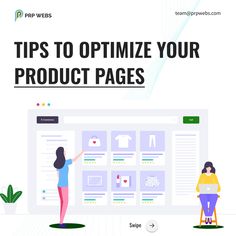 two people standing in front of a large screen with the words tips to optimize your product pages