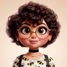 a digital painting of a woman with glasses and a bee print top on her shirt