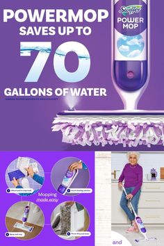 an advertisement for powermop with the words save up to 70 gallons of water