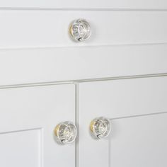 two knobs on the side of a white cabinet