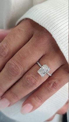 Radiant Engagement Ring Platinum Band, Radient Engagement Ring Solitaire, Rectangle Engagement Ring Silver, Rectangle Engagement Rings, Elongated Radiant Cut, Diamond Square Ring, Elongated Radiant, Pave Band Engagement Ring, Radiant Diamond Engagement Rings