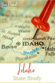 a map with the words idaho state study on it and a pin pointing to idaho