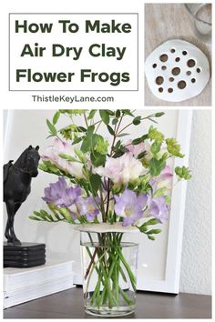 how to make air dry clay flowers in a vase with text overlay that reads, how to make air dry clay flowers