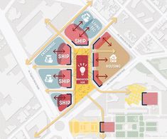 a map shows the locations of different shops and businesses in an area that has been divided into two separate areas