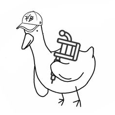 a black and white drawing of a chicken with a hat on it's head