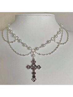 Antique Silver  Collar  Zinc Alloy   Embellished   Women Fashion Jewelry Layered Cross Necklace, Cross Rosary, Gothic Cross, Bijoux Fil Aluminium, Handmade Beaded Necklaces, Handmade Wire Jewelry, Layered Jewelry, Handmade Jewelry Diy, Victorian Gothic