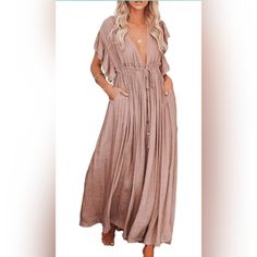 Fit For Size, M L Xl Xxl Length:53.5",Shoulder:22",Bust:47.2" It Can Be Used As A Cardigan Or A Robe Skirt Polyester Fabrics. Maturity Dress, Summer Beach Dress, Long Skirts For Women, Ruffle Sleeve Dress, Puff Long Sleeves, Neck Bodycon Dress, Style Upgrade, Khaki Dress, Draped Dress