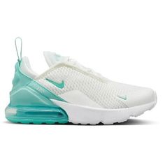 Nike Air Max 270 Little Kids' Shoe Color: Summit White/Jade Ice/White/Emerald Rise Size: 11C Size: 11.  Gender: unisex. Nike 270 Shoes, 270 Air Max Shoes, Air Maxes, Air 270, Nike 270, Shoes For School, Nike Shoes Air Force, Air Shoes