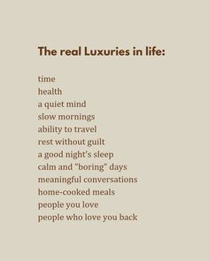 the real luxurys in life text on a beige background with an image of a woman's face