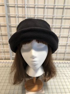 I made this beautiful fleece hat out of a rich black anti-pill fleece and lined it with a matching color fleece for warmth and body. It's sized to fit most adults 22-23 inches around head. The brim can be worn up or down. It's a very comfortable fit on my 22 1/2 inch head. Machine wash and dry, gentle cycle. A great travel hat for any season. If you would like a different color, contact me and I'll let you know if I can make it. Handmade in Oregon. Black Windproof Hat With Short Brim, Black Windproof Short Brim Hat, Black Windproof Brimmed Hats, Black Fleece Lined Cap, Black Fleece-lined Cap, Black Felt Cap For Outdoor, Wide Brim Black Bucket Hat For Winter, Black Winter Bucket Hat, Black Windproof Hat With Curved Brim