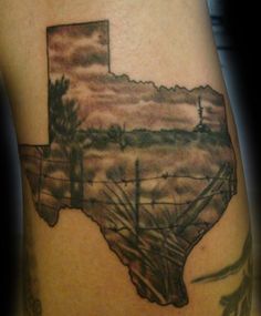 a man with a texas map tattoo on his arm