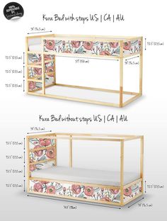 an image of a bed with flowers on the side and measurements for it to be made