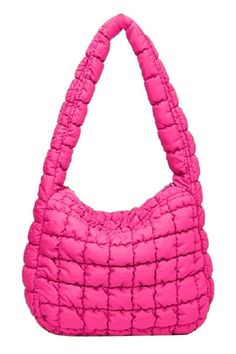 These Puffer Bags are all the rage - you need one! Width: 17.72" Height: 12.21", Depth: 4.33" Pink Puffer Bag, Puffer Bag, Puff Quilt, Capsule Wardrobe Work, Quilted Shoulder Bag, Curvy Dress, Cardigan Tops, Bottom Clothes, Backpack Purse