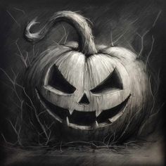 a black and white drawing of a jack o lantern